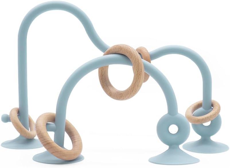 Montessori Educational Toys For Infant Toddlers, High Chair Toys With Suction Cups For Toddlers 0-6 M+ Food Grade Silicone Teething toy For Toddler 6M+, Parent-Child Baby Toy Set 12 18 M+ (Dusty Blue)