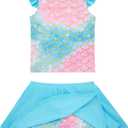Girls Swimsuit 2 Piece Ruffle Bathing Suit UPF 50+ Tankini Swimsuit Skirt with Lining (5-6 Years, A1-mermaid-01)