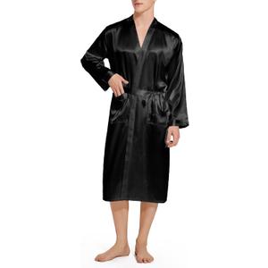 ZUEVI Men's Kimono Robe Silk Satin Long Sleeve Spa Bathrobe Lightweight Soft Silky Pajamas Robes (XX-Large)