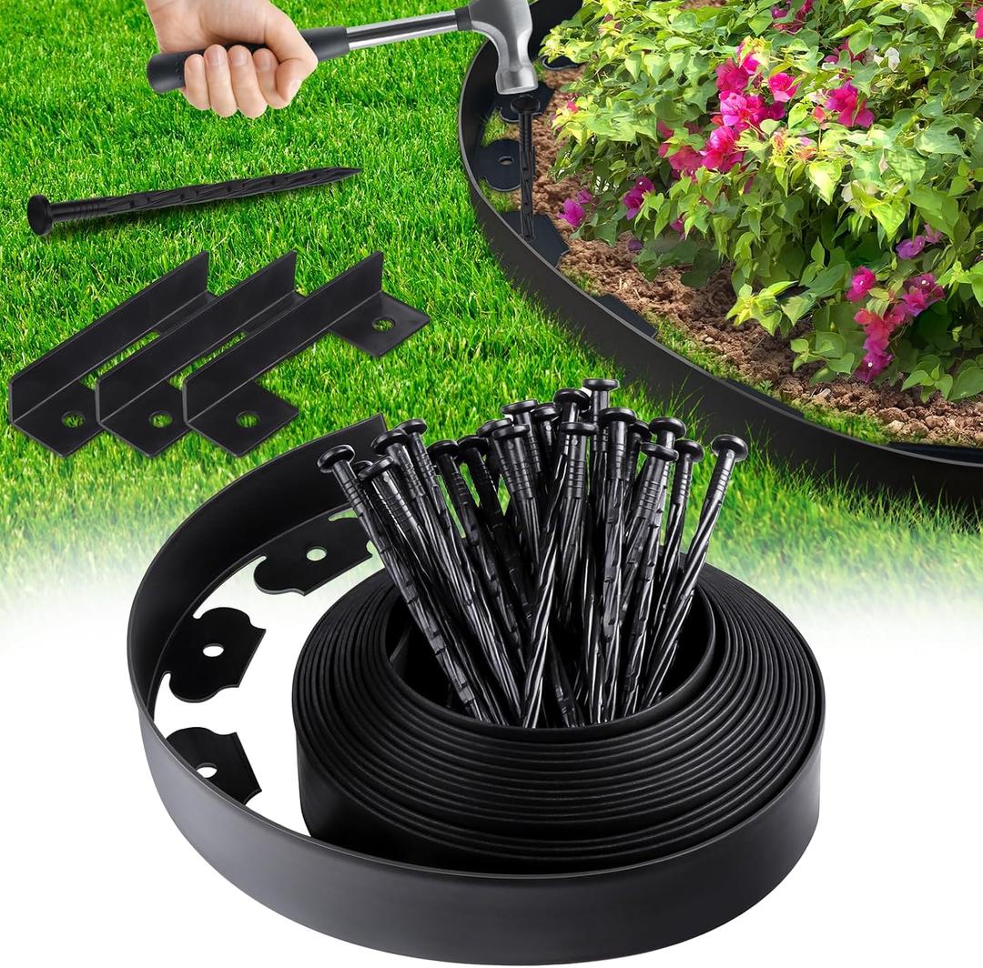 Landscape Edging Border No Dig - 40FT 2IN Tall Garden Edging Border with 40 Stakes, Plastic Garden Fence Lawn Edging Flexible for Landscaping, Flower Beds, Yard, Pathway with Connectors