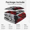 WeCozy Queen Size Comforter Set with 2 Pillowcases, Red Rose Flower 3 Pcs Bedding for Kids and Adults, Summer Vintage Woodboard Soft Comforter Set for Bedroom Bed Decor (Multi 4)