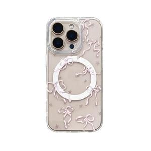 Magnetic Pink Bow Glitter Clear Case for iPhone 16 Pro 6.3[Compatible with MagSafe],Aesthetic Trendy Cute Star Y2K Bling Anti-Yellow Stylish Protective Cover for iPhone 16pro 6.3"