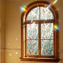 Stained Glass Window Privacy Film Static Cling Decorative Rainbow Window Film, No Adhesive UV Blocking Sun Cling for Bathroom, Bedroom, Glass Doors, Removable Colorful Floral, 23.6 x 157.5 in
