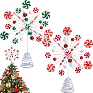 RunNico 2PCS Candy Snowflake Tree Topper - Peppermint Candy Cane Christmas Tree Top Decorations - Christmas Candy Tree Topper for Xmas Holiday Party Gift Dcor