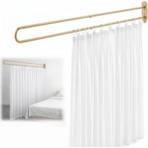 Zonon 6.56 ft U Shape Room Divider Rod with Curtain, Metal Wall Mounted