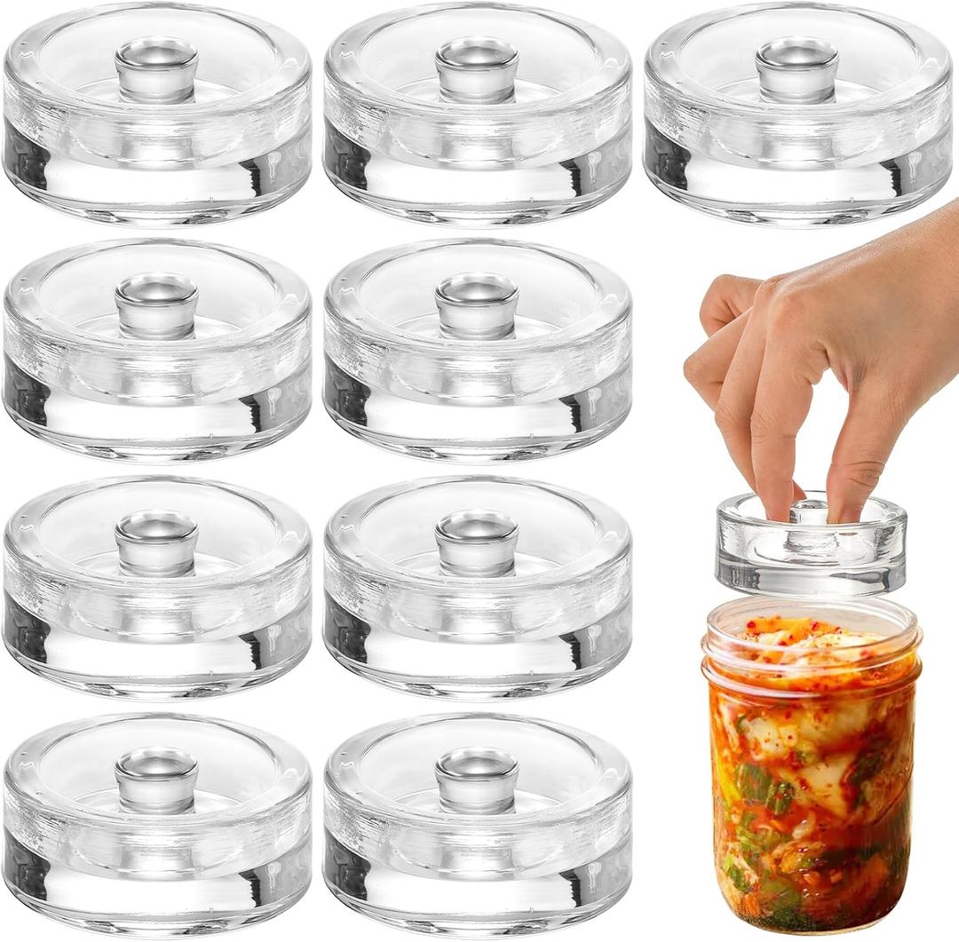 TOPZEA 9 Pack Fermentation Glass Weight with Easy Grip Handle, for Wide Mouth Mason Jars, Heavy Fermenting Lids, Pickling Canning Supplies Kit, Dishwasher Safe
