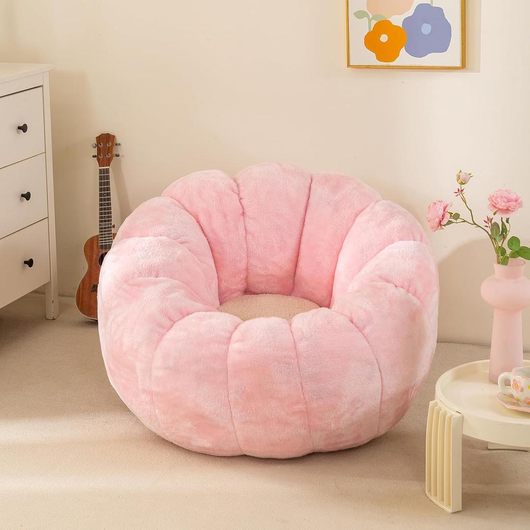 Pumpkin Bean Bag Sofa Chair, Bean Bag Chair with Filler for Teens, Kids, Toddler, Comfy and Lazy Sofa for Dorm, Apartment, Living Room and Bedroom, Pink, Medium