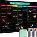 MaxGear Black Weekly Dry Erase Board,16"x12" Magnetic Whiteboard Meal Planner Blackboard for Fridge, Chalkboard Calendar Menu Planning Board Notepad for Kitchen with 7 Markers and 1 Eraser