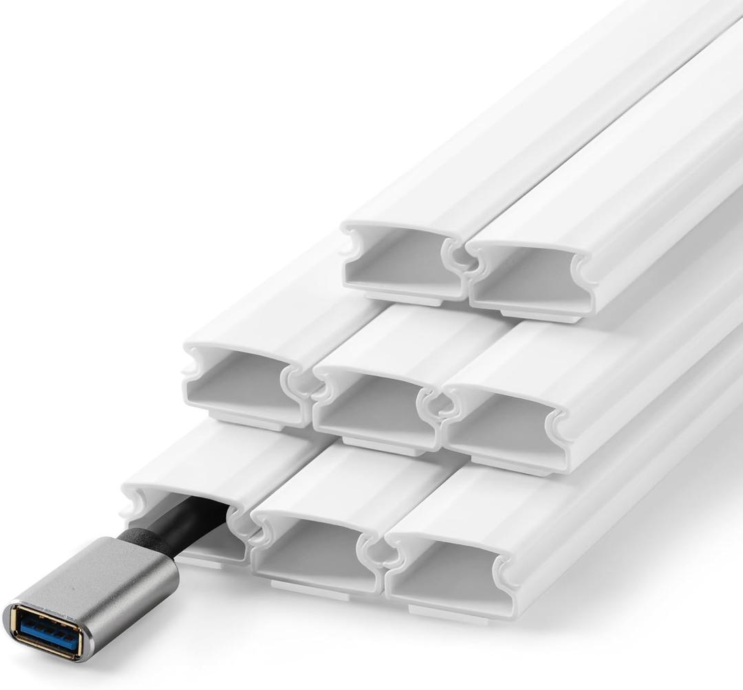 136in Cord Hider for Wall Mount TV, White Wire Covers for 1 Mini Cords, YCLYC 8Pack Cable Hider Kit, Paintable Power Wall Cord Cover, Wire Hiders for TV on Wall Cable Raceway - L17in W0.6in H0.36in (Small)