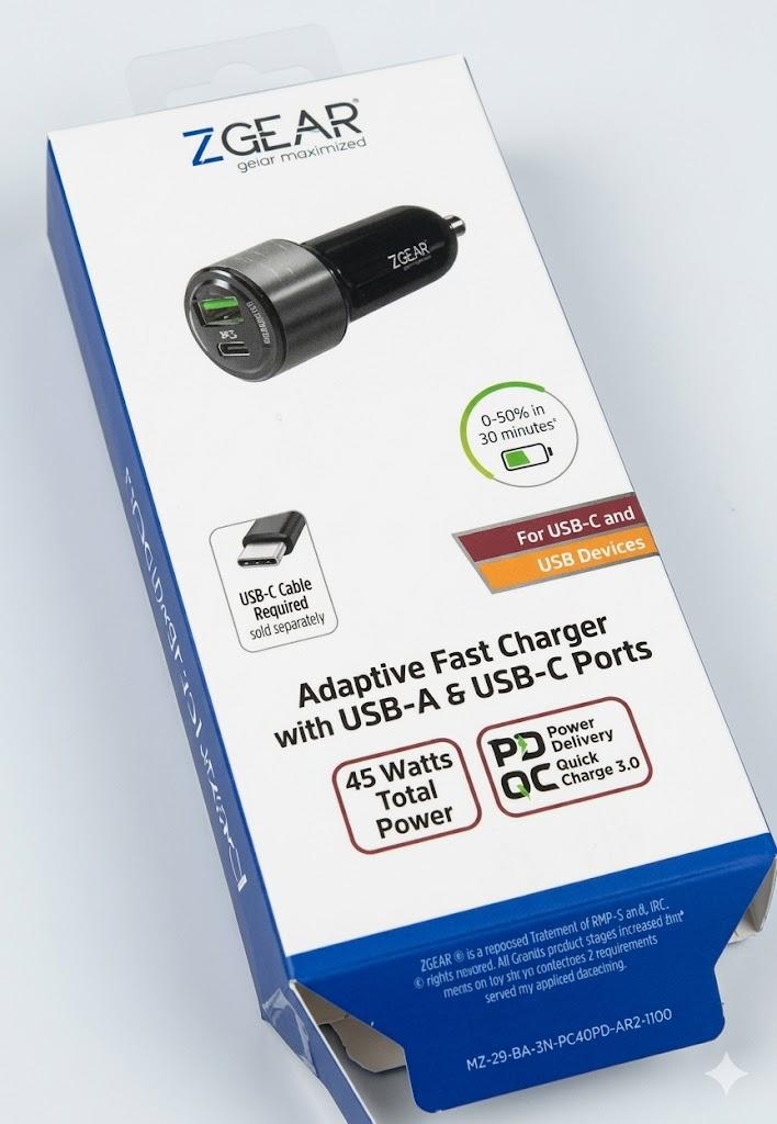 ZGEAR Adaptive Fast Car Charger With USB-A USB C Ports