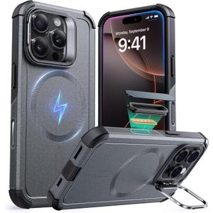 ESR for iPhone 16 Pro Max Case with Stash Stand, Camera Control, 23FT Military-Grade Shock-Absorbing Drop Protection, Compatible with MagSafe Accessories, Magnetic Cyber Series, Grey
