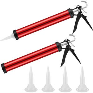 Lasnten 2 Pack Sausage Caulking Gun with 4 Cone Nozzles, Red