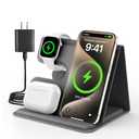 Wireless Charger iPhone, Fast Charging Station for Apple Watch, 3 in 1 Portable Charge Stand for Samsung Galaxy S24/S25 iWatch iPhone 16 15 14 13 12 Pro Max AirPods