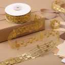Golden Music Note Ribbon Grosgrain Ribbon Notation Craft Music Accessories Trim for Homecoming Mum Supplies Christmas (20 Yards/Roll)