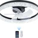 20" Black Ceiling Fan with Light and Remote - Smart Bladeless LED Fan, Adjustable 3000-6500K Color Temperature, 6 Speed Settings