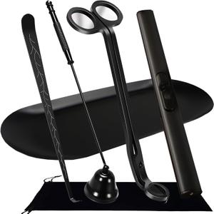 5 IN 1 Candle Wick Trimmer, Electric Candle Lighter Rechargeable, Candle Snuffer, Candle Wick Cutter, Candle Wick Dipper Accessory Candle Making Kit,with Storage Tray Plate for Gifts Candle Lovers
