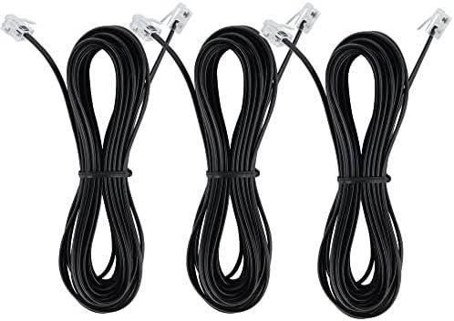 Telephone landline Extension Cord Cable Cord with Standard RJ-11 6P4C Plug (10Ft-3Pack, Black)