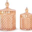 R FLORY 2 Pack Qtip Holder Glass Apothecary Jars with Lids Bathroom Storage Organizer for Cotton Swabs, Balls, Pads, Floss Picks, Vanity Storage Containers for Makeup, Candy, Jewelry (10+24oz, Amber)