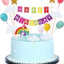 MEMOVAN Rainbow Cake Topper 15pcs Happy Birthday Cake Flag Banner, Colorful Rainbow Clouds Balloon Ball Cake Cupcake Topper Colorful Rainbows Cake Decoration for Boys Girls Birthday Baby Shower Party