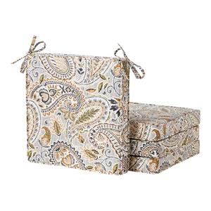 Outdoor 18 inch Square Patio Dining Chair Pads – Comfortable Fiber-Filled Seat Cushions with Ties, Reversible Polyester Fabric - Arctic Paisley, Set of 4