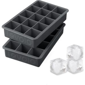 Tovolo Silicone Ice Cube Tray Charcoal Gray Pack of 2 BPA Free Ice Tray Mold for Coffee Drinks Cocktails, Dishwasher Safe Easy Release Perfect 1 Inch Cube Ice Tray for Whiskey Bourbon Spirits