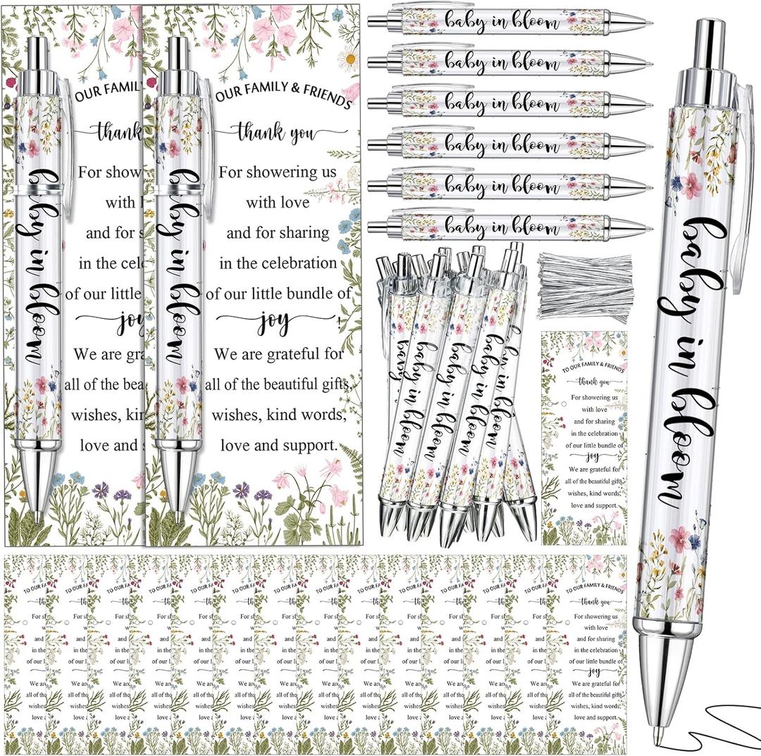 36 Sets Baby in Bloom Theme Baby Shower Favors Includes 36 Wildflower Rolling Ballpoint Pens and 36 Greeting Cards Flower Game Prizes Souvenir