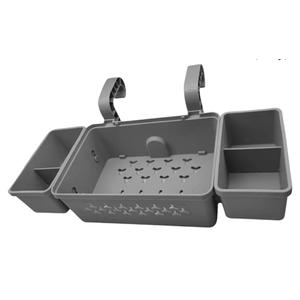 Poolside Storage Basket with Cup Holders – Adjustable Shelf for Above Ground Pools with 3-Inch or Smaller Top Rails – Durable Pool Accessories for Most Above Ground Pools (Gray)