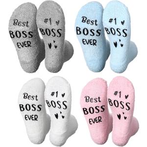 4 Pairs Best Boss Ever Socks for Women Lady Boss Christmas Appreciation Gifts Chaos Coordinator Gifts for Office (Light Color)
