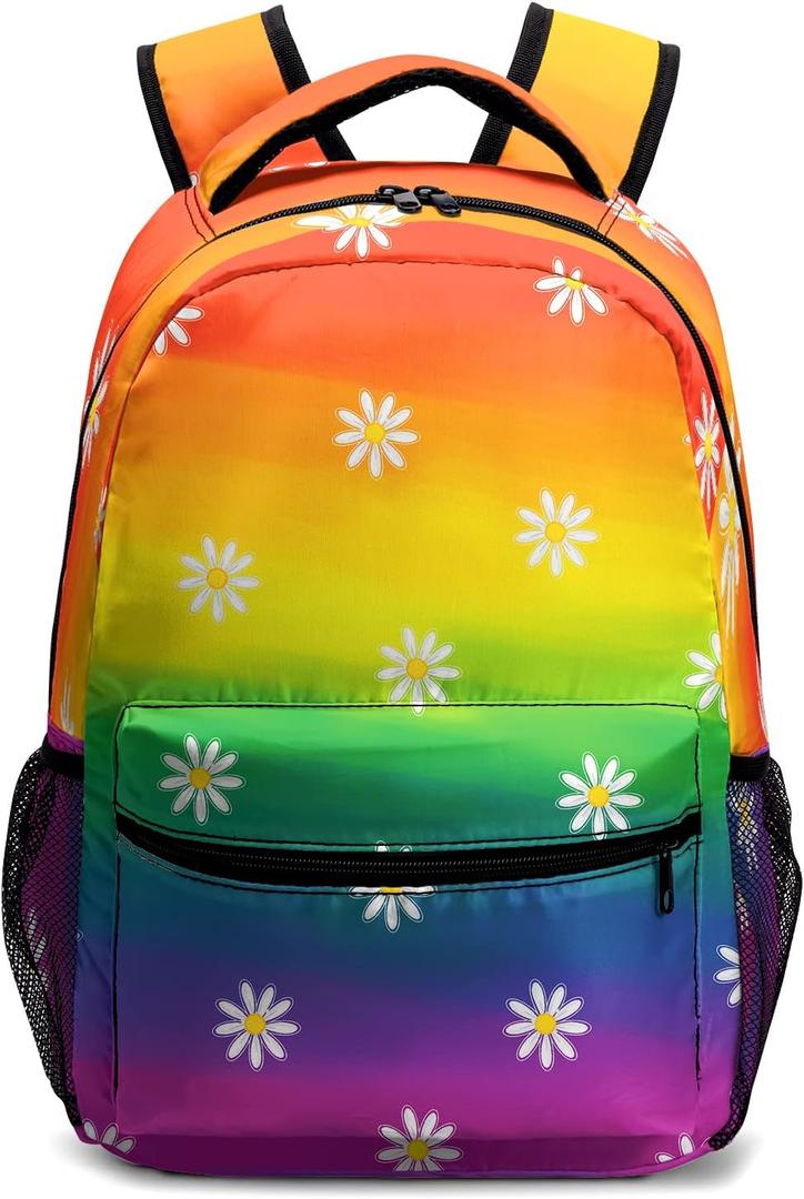 Rainbow Backpack for School Colorful Rainbow Daisy Theme Kids Schoolbag for Kindergarten Primary Elementary Middle School Lightweight Bookbag Back Pack for Boys Girls Children