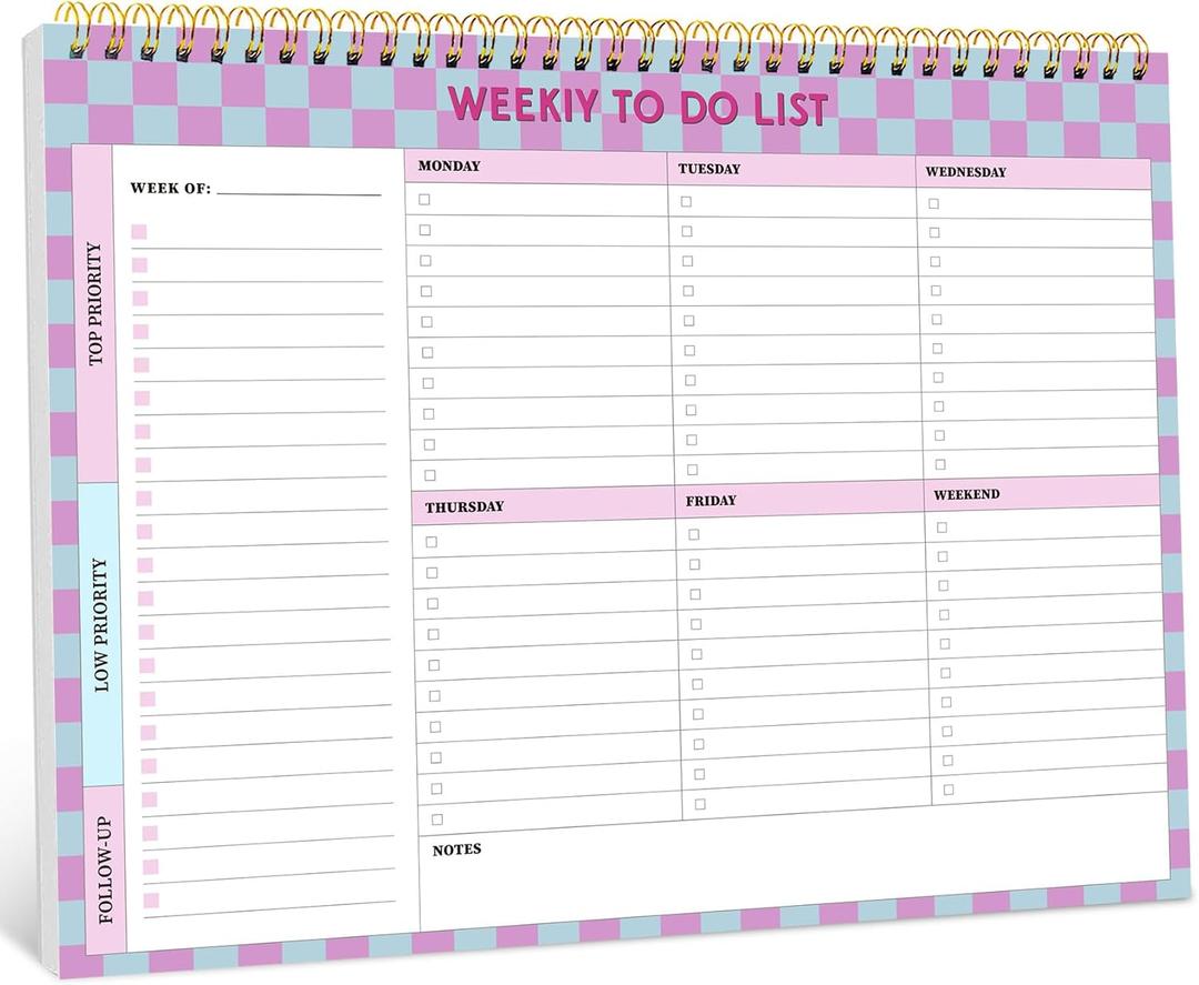 Taja Weekly To Do List Notepad with 52 Undated Sheets8.5"11"- Weekly Desk Planner for Women & Man, Work and Home - 1 Pack Lavender Checkered