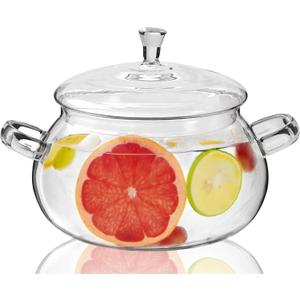 2450ML/83oz Glass Clear Saucepan with Lid,Best Handmade Easy Clean Heat Resistant Glass Cooking Pot for Noodles, Soup, Cereals, Fruits