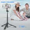 Selfie Stick Travel Tripod for Cell Phone with Remote Control and Phone Holder, Extendable Selfie Stick for iPhone, iPhone Tripod for Video Recording, 50 Inch, Black