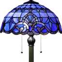 Tiffany Floor Lamp Blue Baroque Style Stained Glass Standing Reading Light