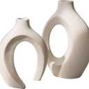 RHAIYAN 2Pcs/Set Nordic Ceramic White Matte Vase Unique Shape Design Hydroponic Dried Flower Ornament Living Room Porch Desktop Specific