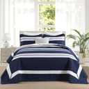 Finlonte Navy Oversized King Bedspread 120"x120" - 3 Pieces 100% Cotton Striped Bedspread Coverlet Set, Lightweight Quilted Bed Spread, Modern Oversized Queen Quilt with 2 Pillowshams, Navy/Gray/White