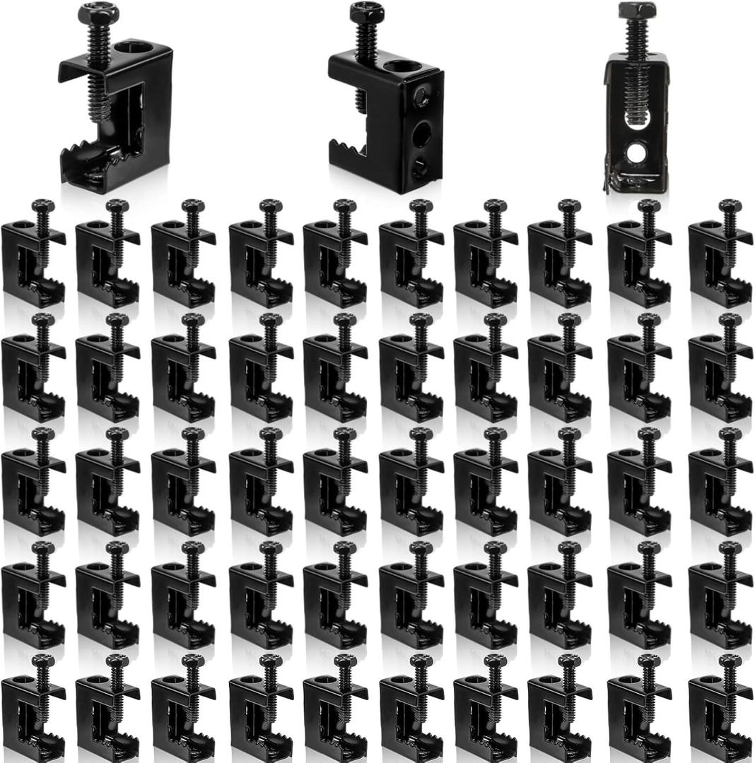 50 Pieces Beam Clamps, 1/4" x 20 Carbon Steel Safety C Clamps with Screws, Heavy Duty Small Thread Rod Clamp for Support J Hooks, Flange, Bridle Rings, Pipe Work