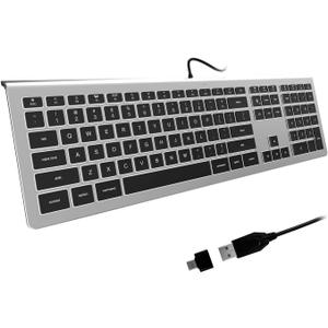 Backlit Wired USB Keyboard, Comfortable Quiet, Low Profile Flat Chocolate/Scissor Keys, Durable Ultra-Slim for MacBook Pro/Air, iMac, Mac mini , Laptop - Silver Grey