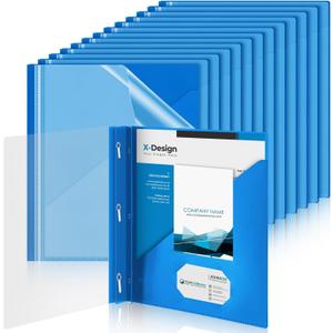 Teling 24 Pcs Clear Report Cover with 3 Prongs, Plastic Report Presentation Folders 90 Sheet Capacity Resume Document Covers for School Office (Blue)