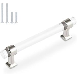 Orger 10 Pack Cabinet Pulls Clear Acrylic Cabinet Handles 5'' Drawer Pulls Round Tube Modern Silver Hardware Handles Kitchen Cabinet Dresser Drawer Pulls