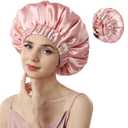 Years Calm Silk Bonnet for Sleeping Women, Double Layer Satin, Ajustable Elasticity Band Hair Satin Bonnet for Sleeping - Sleep Shower Caps (Light orange, One Size)