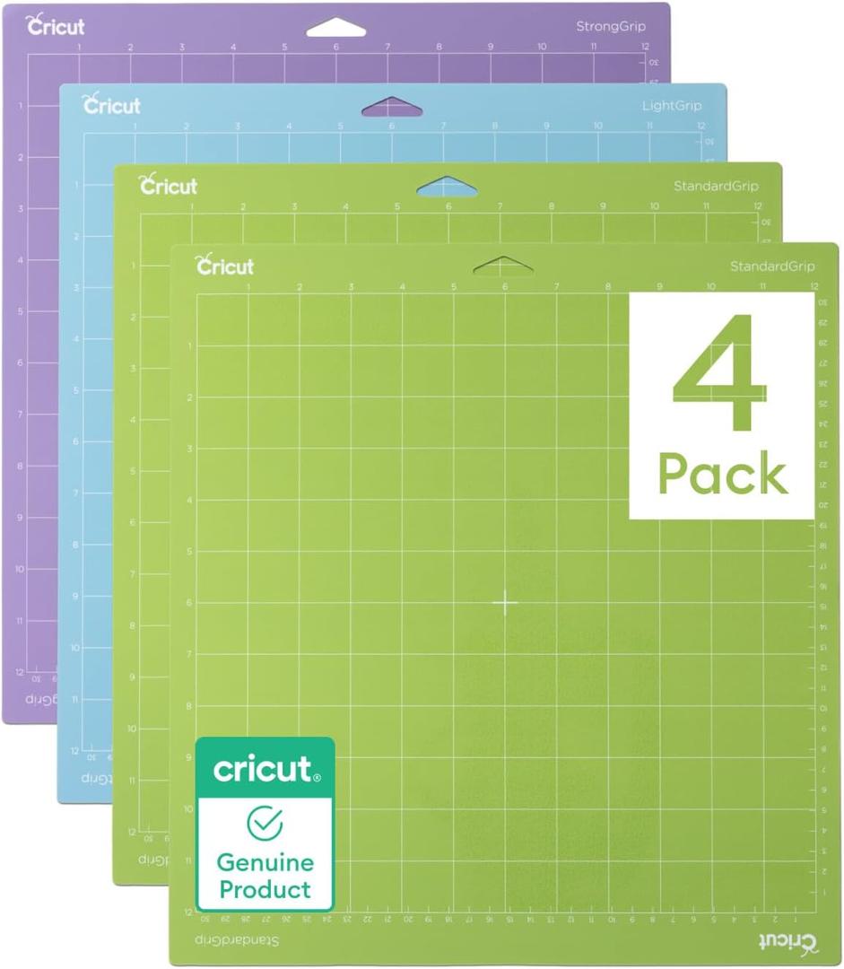 Cricut Cutting Mat Variety Pack (4 Count, 12in x 12in) - for Explore & Maker Machines - Includes 2 StandardGrip, 1 LightGrip, 1 StrongGrip