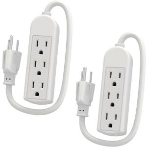2-Pack Power Strip 3 Prong Outlet - Slim White 3 Grounded Outlets 1ft Heavy Duty Extension Power Cord Power Strip Ideal for Computer/Phone/Home/Office (13A/125V/1625W/ETL Listed)