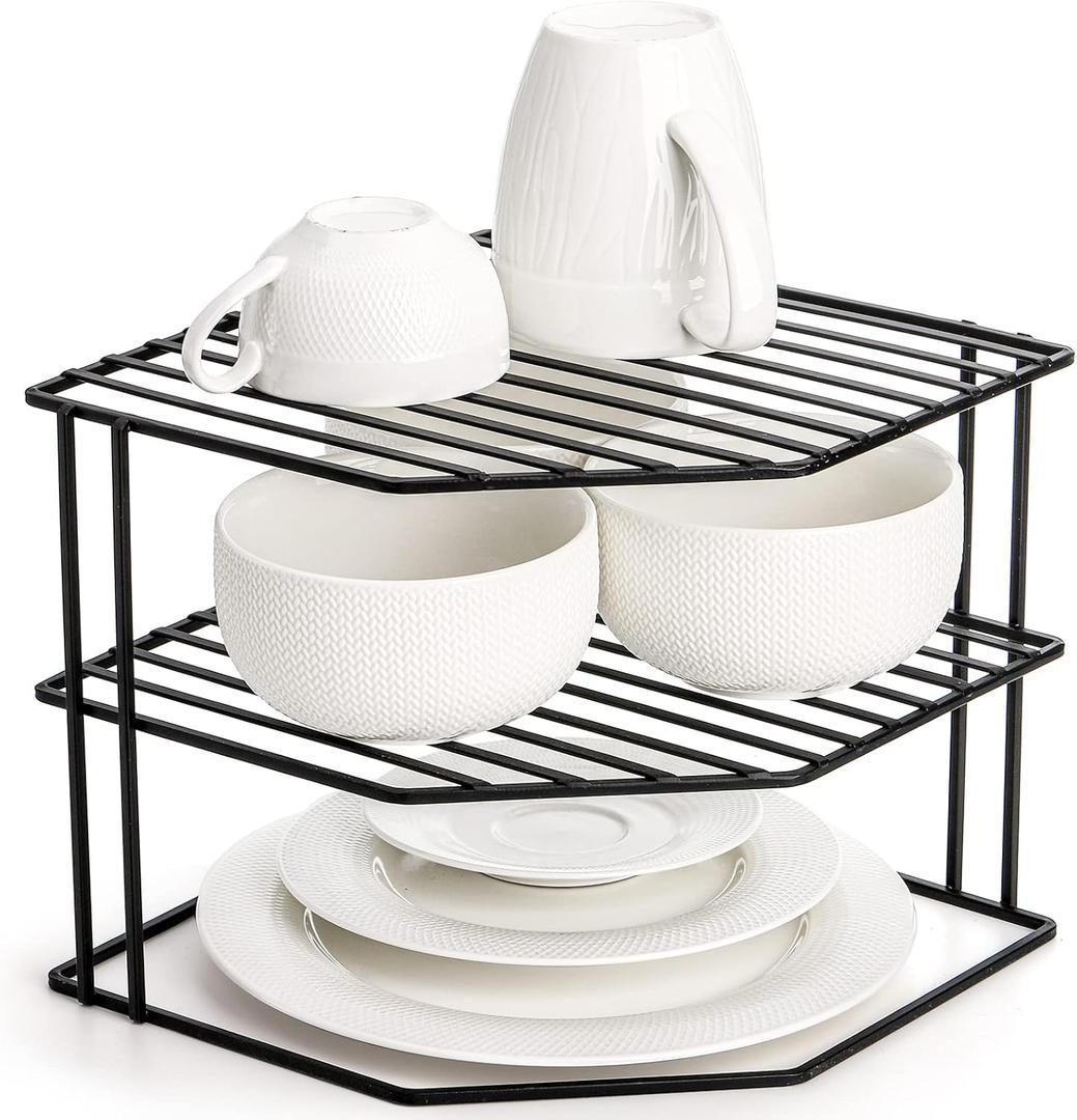 Frcctre 3-Tier Kitchen Corner Shelf Rack Counter and Cabinet Organizer, 9x9x7.5 Inch Metal Wire Kitchen Counter Pantry Cabinet Organizer and Storage Shelf for Plates, Cups, Dishes