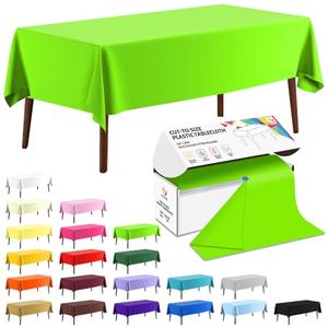 CXPSINC 54 Inch X 200 Feet Plastic Table Cover Roll Disposable Tablecloth with Slide Cutter for All Type/Shape Tables | Picnic, Party, Banquet, Birthdays, Weddings (Lime Green)