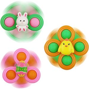 Anditoy 3 Pack Easter Suction Cup Spinner Toys Sensory Bath Toys for Toddlers Kids Easter Basket Stuffers Gifts Fillers Party Favors