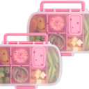Paris Hilton 2-Pack Bento Style Snack Boxes, 7-Compartment Lunch Containers with Built-In Phone Stand, Removable Dividers and Dip Containers, Pink Heart Print