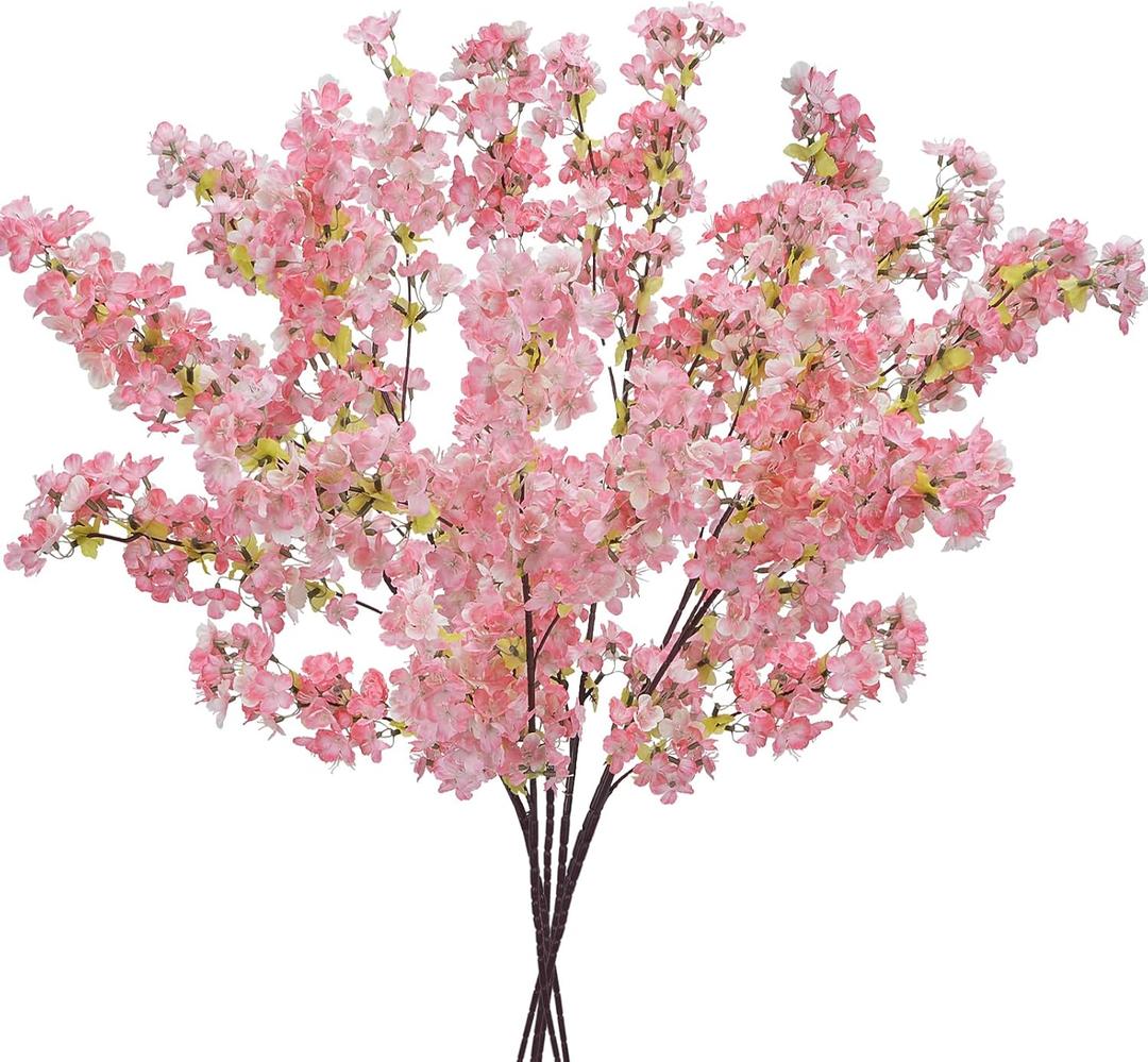 6Pcs Cherry Blossom Branches, Long Stem Artificial Cherry Blossom for Tall Vase, 33" Faux Cherry Blossom Branches for Home Living Room Office Wedding Party Hotel Decoration (Pink)