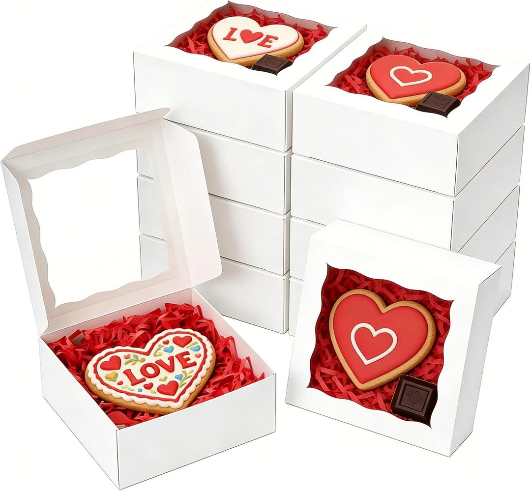 XINHPKGG 100pcs Cookie Boxes 4x4x2 Inch Bakery Boxes with Window Dessert Treat Box Chocolate Covered Strawberries Box for Wedding Party Birthday