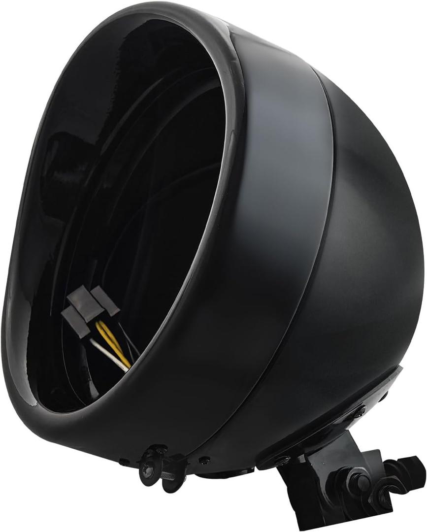 FATECIM Motorcycle 7" Round Headlight Bucket Housing with Visor 7 Inch LED Headlamp Shell Protective Cover Heavy Duty Universal for Harley Kawasaki Honda Yamaha Suzuki Chopper Cafe Racer Bobber Black