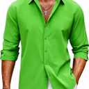 Barry Wang Mens Stretch Dress Shirts Solid Long Sleeve Button Down Shirts Formal Casual Business Prom Party Wedding (Large, Green)